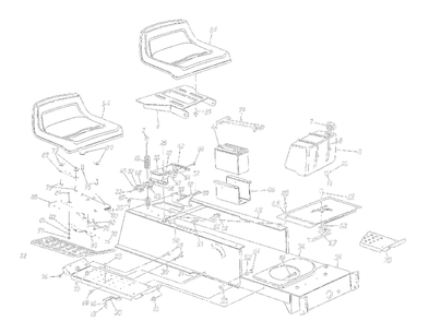 Seat, Fuel Tank, Battery, Frame Diagram and Parts List for 13AM675G062 2000 Yard Machines Lawn Tractor